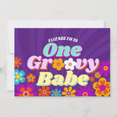 Groovy Oneカラフルレトロフローラベビー誕生日 招待状 (正面)