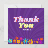 Groovy Oneカラフルレトロフローラ誕生日 サンキューカード (正面)