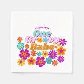 Groovy Oneカラフルレトロフローラ誕生日 スタンダードカクテルナプキン (正面)