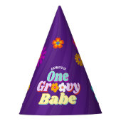 Groovy Oneカラフルレトロフローラ誕生日 パーティーハット (正面)