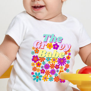 Groovy Oneカラフルレトロフローラ誕生日 ベビーTシャツ