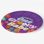 Groovy Oneカラフルレトロフローラ誕生日 ペーパープレート (アングル)