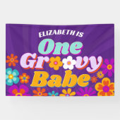 Groovy Oneカラフルレトロフローラ誕生日 横断幕 (横)
