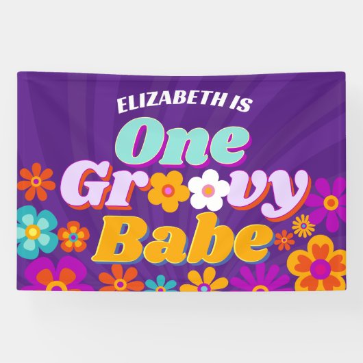 Groovy Oneカラフルレトロフローラ誕生日 横断幕 (横)