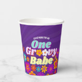 Groovy Oneカラフルレトロフローラ誕生日 紙コップ (裏面)