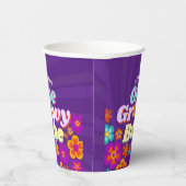 Groovy Oneカラフルレトロフローラ誕生日 紙コップ (右)