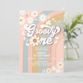 Groovy ONEデイジーヒッピー70のレトロ1st Birthday 招待状 (スタンド正面)