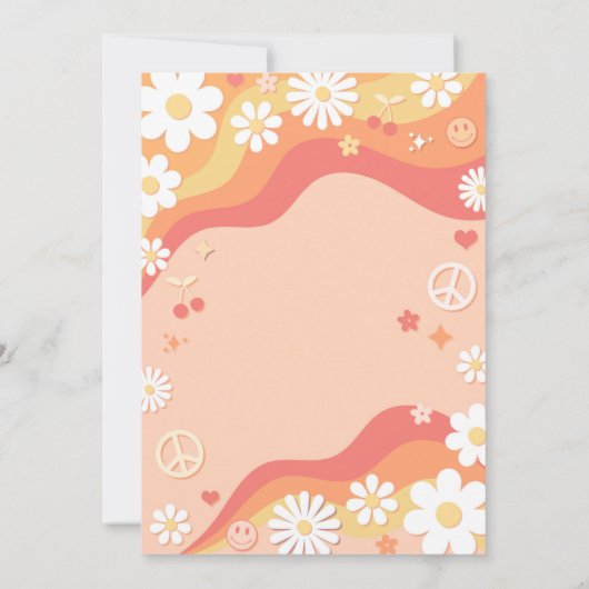 Groovy Oneデイジーフローラ70sピースヒッピー誕生日 招待状 (裏面)