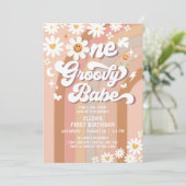 Groovy ONEデイジーレインボーベージュ1歳の誕生日 招待状 (スタンド正面)