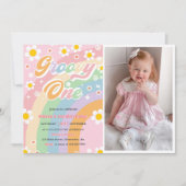 Groovy Oneデイジーレインボー1st誕生日パーティー写真 招待状 (正面)