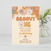 Groovy Oneフローラレトロ1st誕生日招待状 招待状 (スタンド正面)