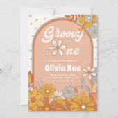 Groovy Oneレトロをテーマにした第1誕生日 招待状 (正面)