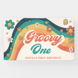 Groovy Oneレトロデイジーバースデーパーティバナー 横断幕