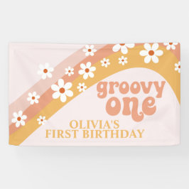 Groovy Oneレトロデイジー誕生日バナー 横断幕