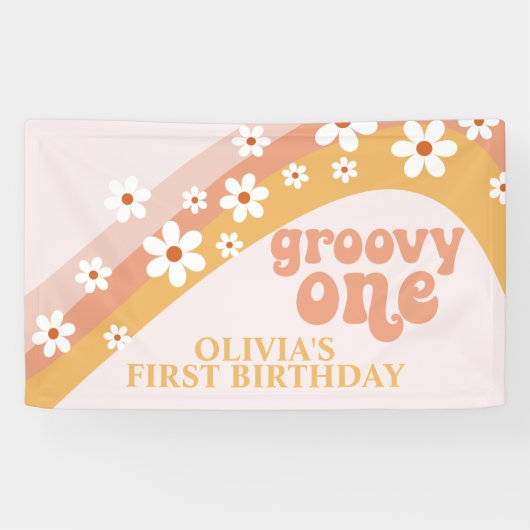 Groovy Oneレトロデイジー誕生日バナー 横断幕 (横)