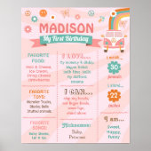 Groovy Oneレトロデイジー誕生日マイルストーン記号 ポスター (正面)