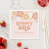 Groovy Oneレトロフローラ最初の誕生日 スタンダードランチョンナプキン (インサイチュ)