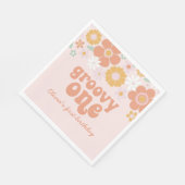 Groovy Oneレトロフローラ最初の誕生日 スタンダードランチョンナプキン (角)