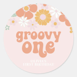 Groovy Oneレトロフローラ最初の誕生日 ラウンドシール