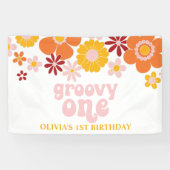 Groovy Oneレトロフローラ誕生日バナー 横断幕 (横)