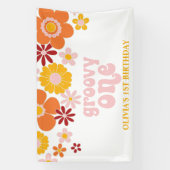 Groovy Oneレトロフローラ誕生日バナー 横断幕 (縦)