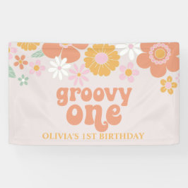 Groovy Oneレトロフローラ誕生日バナー 横断幕
