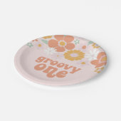 Groovy Oneレトロフローラ誕生日紙プレート ペーパープレート (アングル)