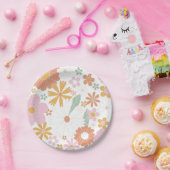 Groovy Oneレトロフローラ誕生日紙プレート ペーパープレート (パーティー)