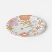 Groovy Oneレトロフローラ誕生日紙プレート ペーパープレート (アングル)