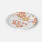 Groovy Oneレトロフローラ誕生日紙プレート ペーパープレート (アングル)