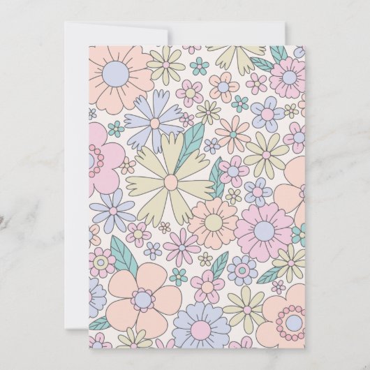 Groovy Oneレトロフローラ1st誕生日招待状 招待状 (裏面)