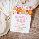 Groovy Oneレトロフローラ1st誕生日 招待状<br><div class="desc">Groovy Oneレトロフローラ誕生日の招待70のスタイルの花とbohoのフォントと色。</div>