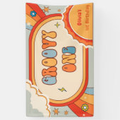 Groovy Oneレトロレインボーバースデーパーティバナー 横断幕 (縦)