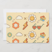 Groovy Oneレトロレインボー1st誕生日パーティー写真 招待状 (裏面)