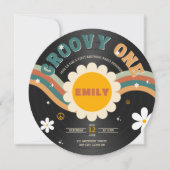 Groovy Oneレトロレコード女の子の最初の誕生日 招待状 (正面)