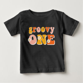 Groovy Oneレトロ第1誕生日シャツ ベビーTシャツ