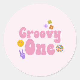 Groovy Oneレトロ70の最初の誕生日 ラウンドシール