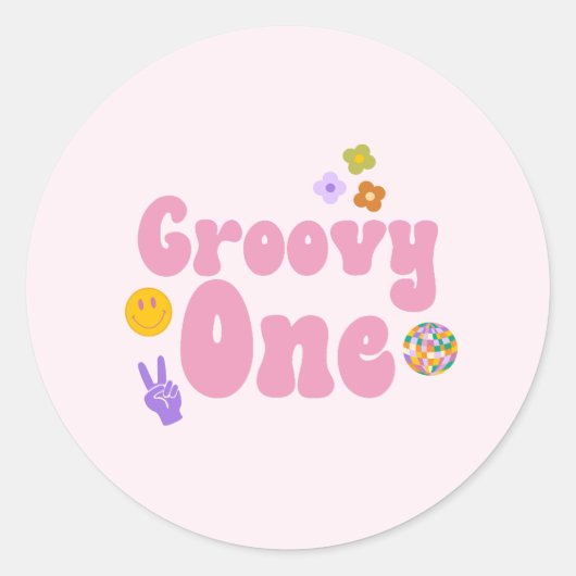 Groovy Oneレトロ70の最初の誕生日 ラウンドシール (正面)