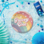 Groovy Oneレトロ70sレインボーデイジー1st誕生日 ペーパープレート (パーティー)