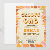 Groovy ONE誕生日の招待 招待状 (正面/裏面)