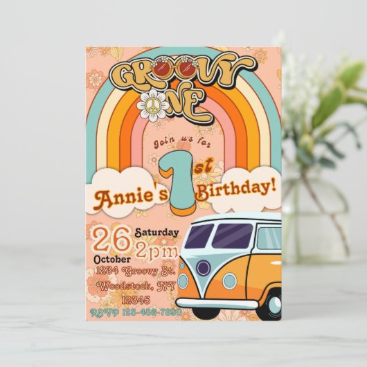 Groovy ONE誕生日招待状 招待状 (スタンド正面)