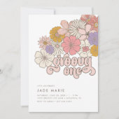 Groovy One -フローラレトロガール1st誕生日 招待状 (正面)