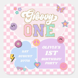 Groovy One 名門私立校風の Patch 1st誕生日パーティー スクエアシール