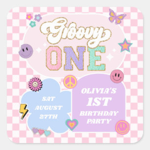Groovy One 名門私立校風の Patch 1st誕生日パーティー スクエアシール