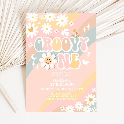 Groovy ONE 1stパステルグルーヴィファースト誕生日 招待状