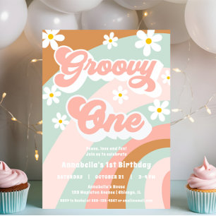 Groovy One 1st誕生日パステルboho girl 招待状