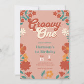 Groovy One 1st誕生日パーティーボホヒッピーVibes Inv 招待状 (正面)