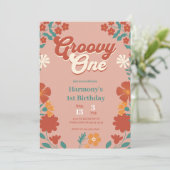 Groovy One 1st誕生日パーティーボホヒッピーVibes Inv 招待状 (スタンド正面)