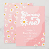 Groovy One 1st誕生日パーティーボホフローラデイジー 招待状 (正面/裏面)