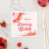 Groovy One 1st誕生日パーティーボホレトロデイジー スタンダードカクテルナプキン (インサイチュ)